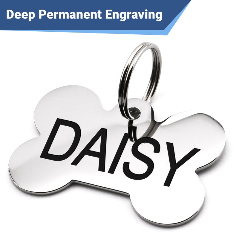 GoTags Dog Tags Personalized Engraved Pet ID Tags, Stainless Steel, Front and Backside Engraving, Available in Bone, Round, Heart, Bow Tie and More, Small and Large Dog and Cat (Pack of 1) - Image 5